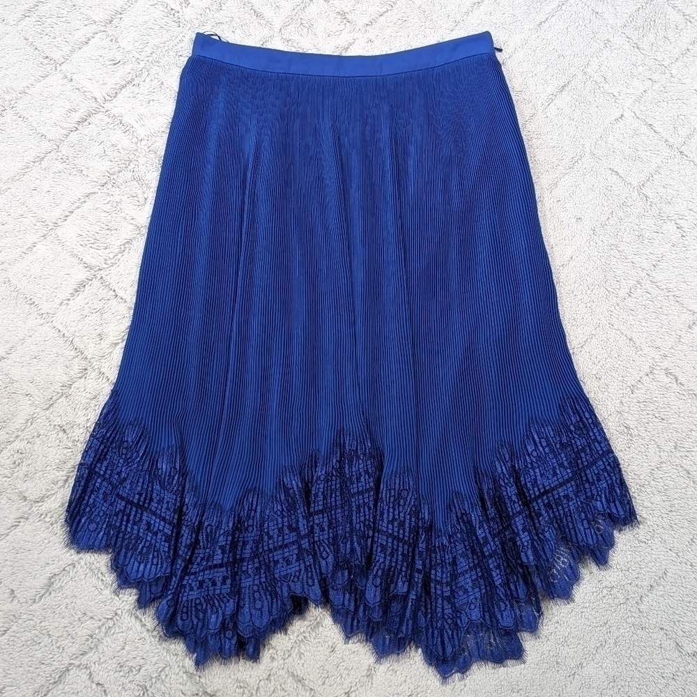 Whistles Skirt Women's 8 Blue Dahlia Pleated Lace Trim Knee Length Side Zip
